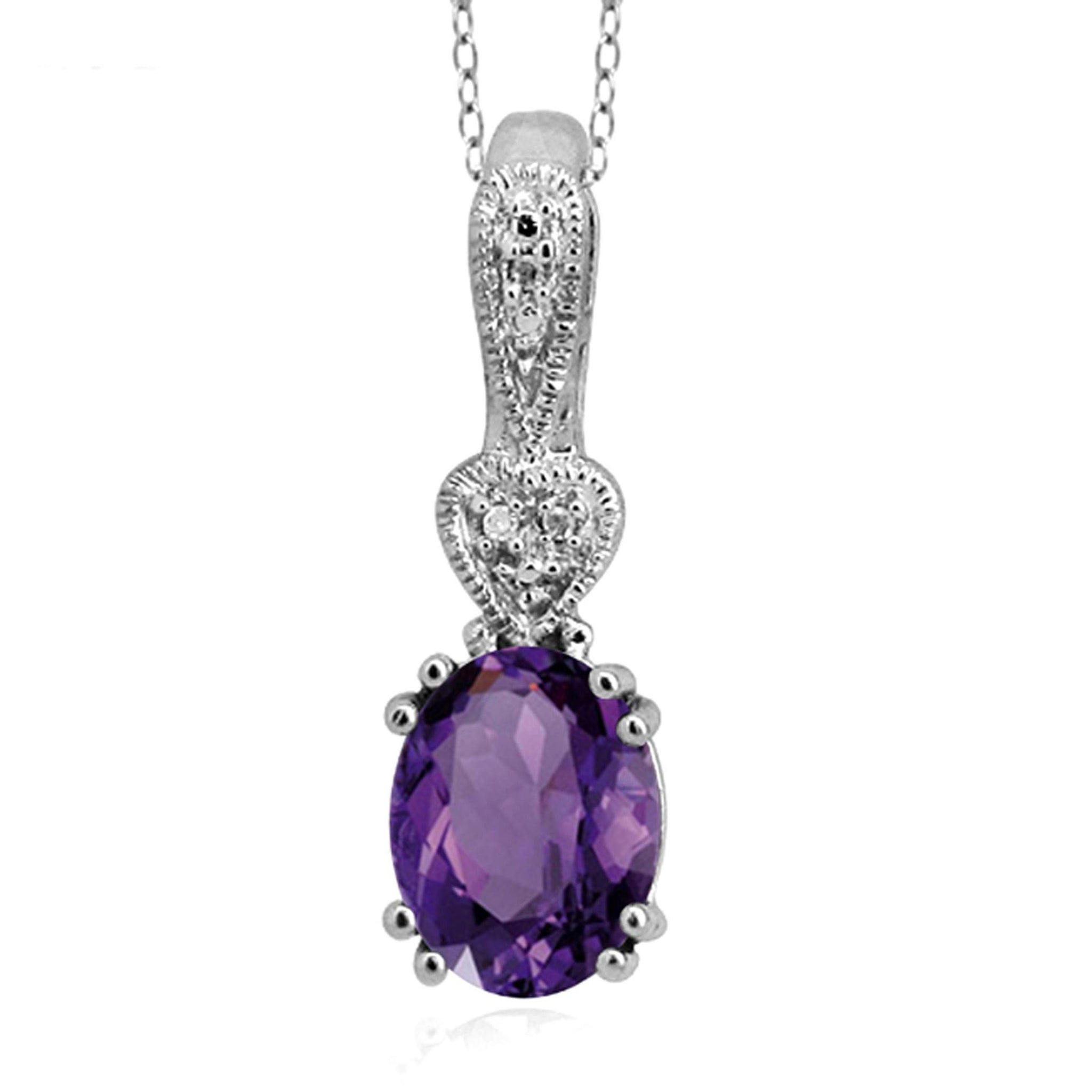 JewelonFire 1.60 Carat T.G.W. Amethyst and White Diamond Accent Sterling Silver Pendant - Assorted Colors