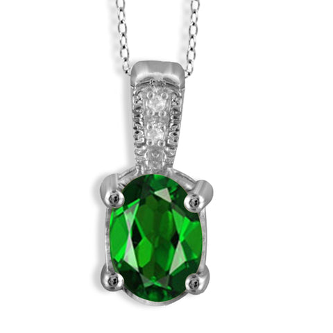 JewelonFire 0.80 Carat T.G.W. Chrome Diopside and White Diamond Accent Sterling Silver Pendant - Assorted Colors