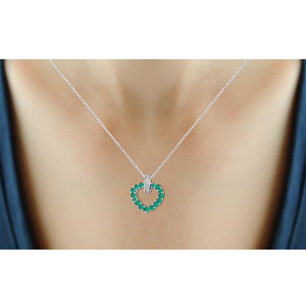 JewelonFire 0.90 Carat T.G.W. Genuine Emerald and Accent White Diamond Sterling Silver Heart Pendant - Assorted Colors