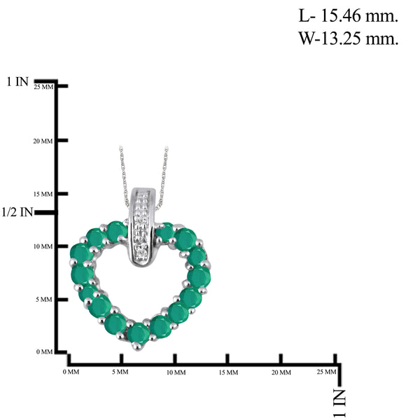 JewelonFire 0.90 Carat T.G.W. Genuine Emerald and Accent White Diamond Sterling Silver Heart Pendant - Assorted Colors