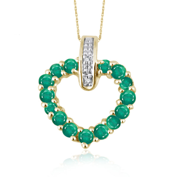 JewelonFire 0.90 Carat T.G.W. Genuine Emerald and Accent White Diamond Sterling Silver Heart Pendant - Assorted Colors