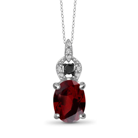 JewelonFire 1 1/2 Carat T.G.W. Garnet And 1/20 Carat T.W. Black & White Diamond Sterling Silver Pendant - Assorted Colors