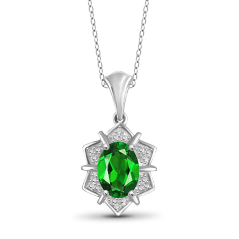 JewelonFire 1.20 Carat T.G.W. Chrome Diopside and White Diamond Accent Sterling Silver Pendant - Assorted Colors