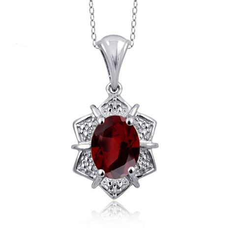 JewelonFire 1 1/2 Carat T.G.W. Garnet And White Diamond Accent Sterling Silver Pendant - Assorted Colors