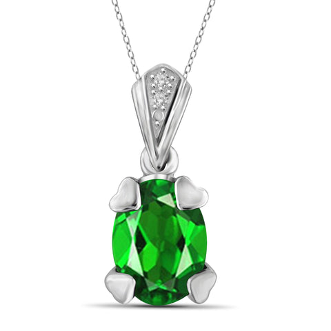 JewelonFire 1.20 Carat T.G.W. Chrome Diopside and White Diamond Accent Sterling Silver Pendant - Assorted Colors