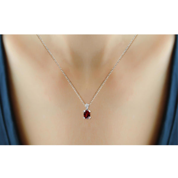 JewelonFire 1 1/2 Carat T.G.W. Garnet And White Diamond Accent Sterling Silver Pendant - Assorted Colors