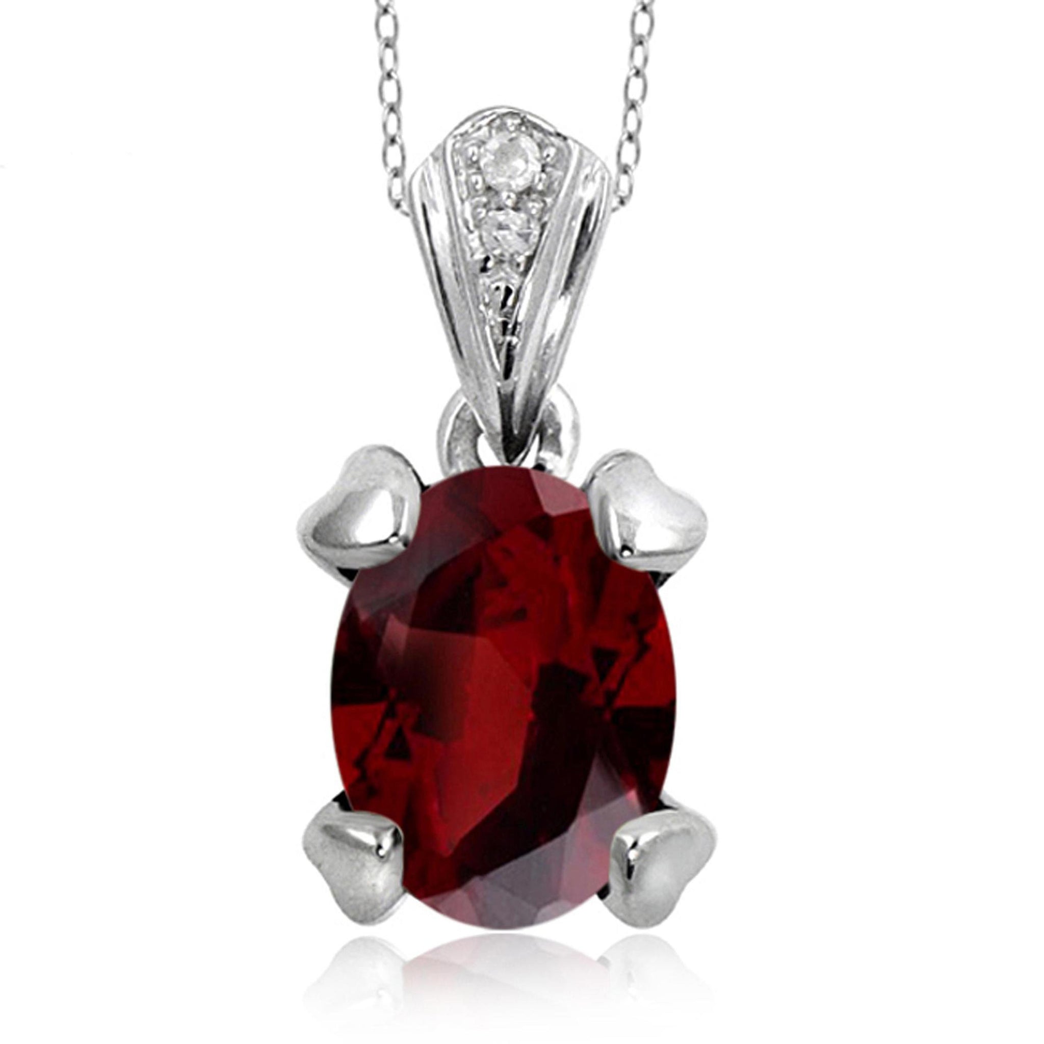 JewelonFire 1 1/2 Carat T.G.W. Garnet And White Diamond Accent Sterling Silver Pendant - Assorted Colors