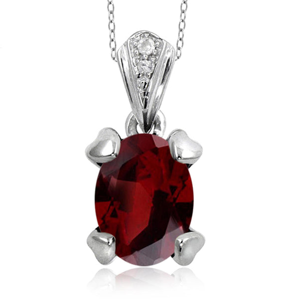 JewelonFire 1 1/2 Carat T.G.W. Garnet And White Diamond Accent Sterling Silver Pendant - Assorted Colors