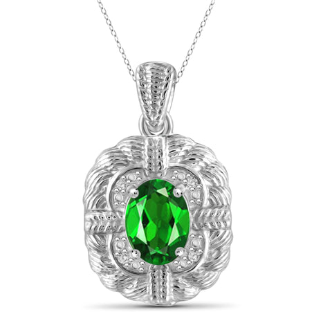 JewelonFire 1.20 Carat T.G.W. Chrome Diopside and White Diamond Accent Sterling Silver Pendant - Assorted Colors