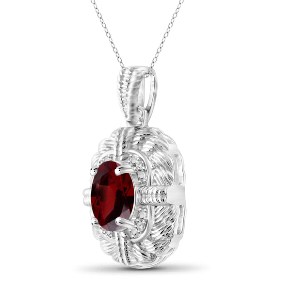 JewelonFire 1 1/2 Carat T.G.W. Garnet And White Diamond Accent Sterling Silver Pendant - Assorted Colors