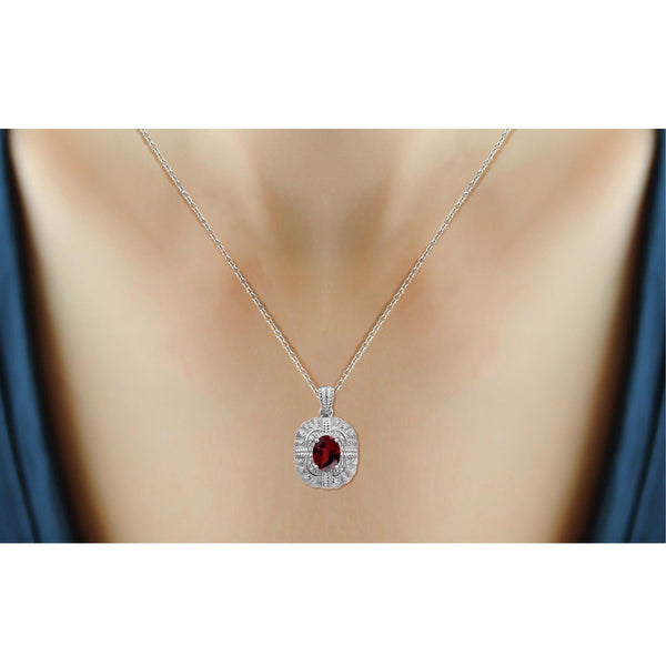 JewelonFire 1 1/2 Carat T.G.W. Garnet And White Diamond Accent Sterling Silver Pendant - Assorted Colors