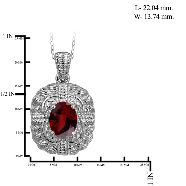 JewelonFire 1 1/2 Carat T.G.W. Garnet And White Diamond Accent Sterling Silver Pendant - Assorted Colors