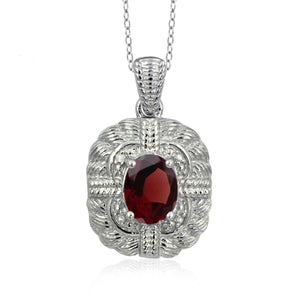 JewelonFire 1 1/2 Carat T.G.W. Garnet And White Diamond Accent Sterling Silver Pendant - Assorted Colors