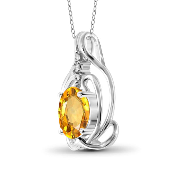 JewelonFire 1.00 Carat T.G.W. Citrine And White Diamond Accent Sterling Silver Pendant - Assorted Colors