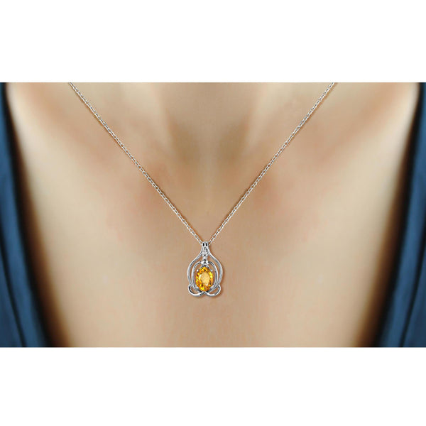 JewelonFire 1.00 Carat T.G.W. Citrine And White Diamond Accent Sterling Silver Pendant - Assorted Colors