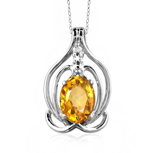 JewelonFire 1.00 Carat T.G.W. Citrine And White Diamond Accent Sterling Silver Pendant - Assorted Colors