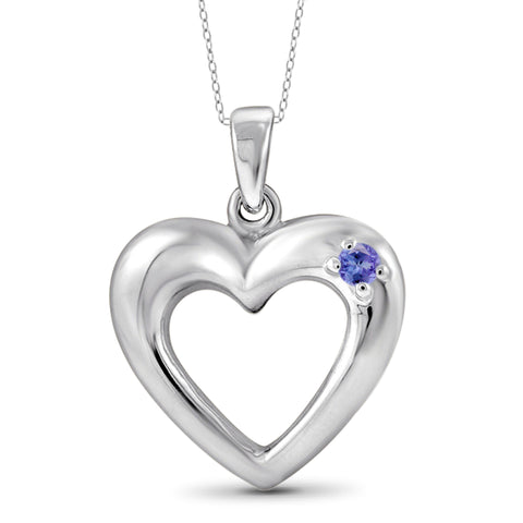 JewelonFire Tanzanite Accent Sterling Silver Heart Pendant - Assorted Colors