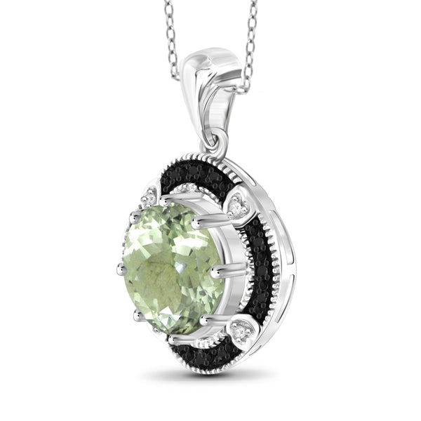 JewelonFire 3 1/2 Carat T.G.W. Green Amethyst And Black & White Diamond Accent Sterling Silver Pendant - Assorted Colors