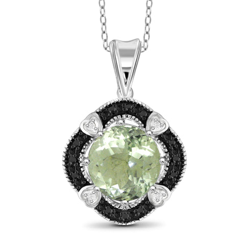 JewelonFire 3 1/2 Carat T.G.W. Green Amethyst And Black & White Diamond Accent Sterling Silver Pendant - Assorted Colors