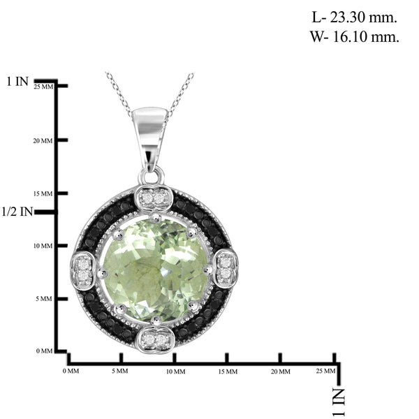 JewelonFire 3 1/2 Carat T.G.W. Green Amethyst And Black & White Diamond Accent Sterling Silver Pendant - Assorted Colors