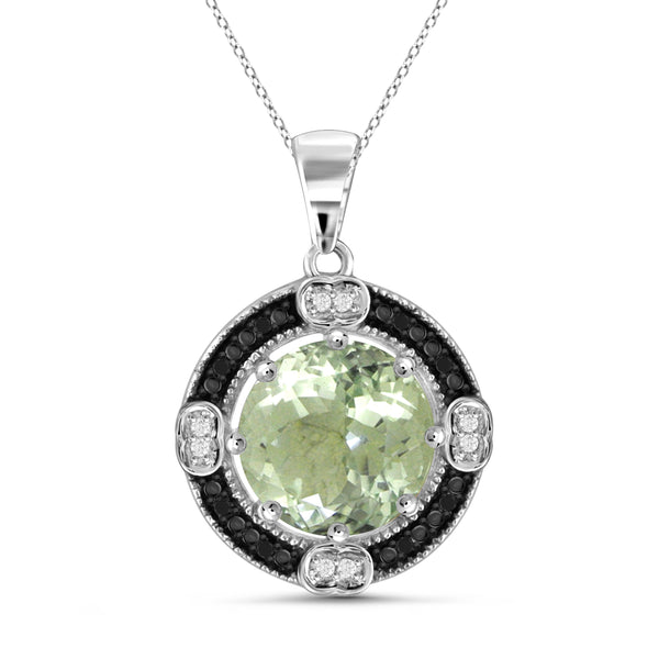 JewelonFire 3 1/2 Carat T.G.W. Green Amethyst And Black & White Diamond Accent Sterling Silver Pendant - Assorted Colors