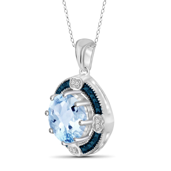 JewelonFire 4 1/4 Carat T.G.W. Sky Blue Topaz And Blue & White Diamond Accent Sterling Silver Pendant - Assorted Colors