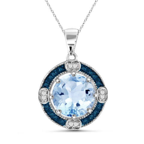 JewelonFire 4 1/4 Carat T.G.W. Sky Blue Topaz And Blue & White Diamond Accent Sterling Silver Pendant - Assorted Colors