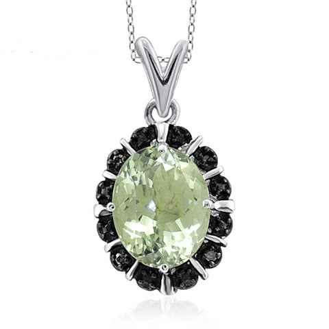 JewelonFire 1.85 Carat T.G.W. Green Amethyst and Black Diamond Accent Sterling Silver Pendant - Assorted Colors