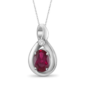 JewelonFire 0.45 Carat T.G.W. Ruby and White Diamond Accent Sterling Silver Pendant - Assorted Colors