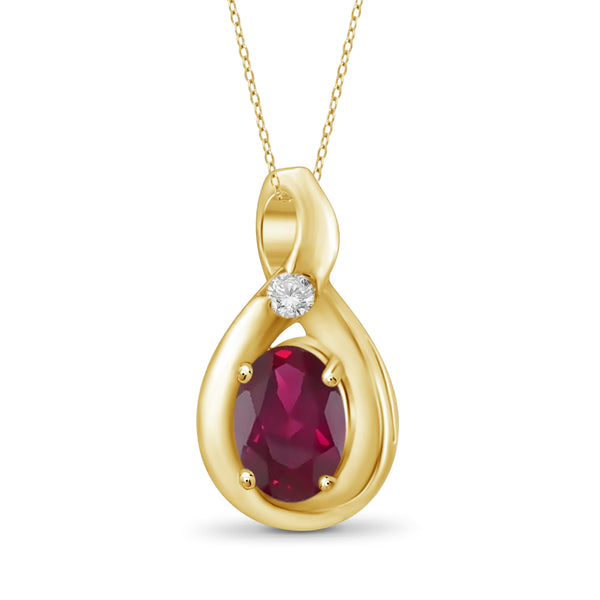 JewelonFire 0.45 Carat T.G.W. Ruby and White Diamond Accent Sterling Silver Pendant - Assorted Colors