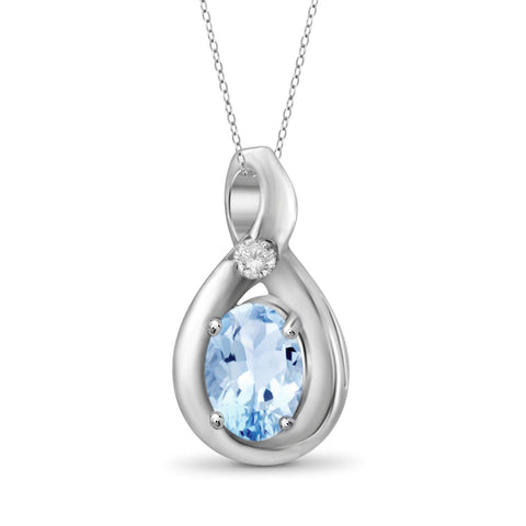 JewelonFire 1/2 Carat T.G.W. Sky Blue Topaz and White Diamond Accent Sterling Silver Pendant - Assorted Colors