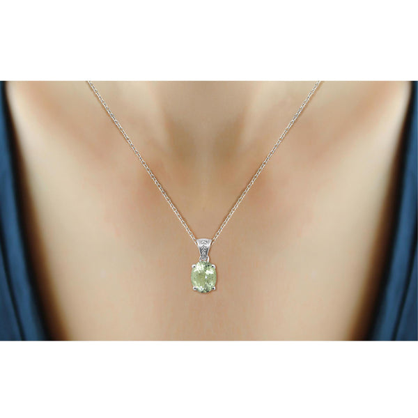 JewelonFire 1.85 Carat T.G.W. Green Amethyst and White Diamond Accent Sterling Silver Pendant - Assorted Colors