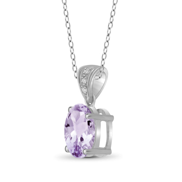 JewelonFire 1.60 Carat T.G.W. Pink Amethyst and White Diamond Accent Sterling Silver Pendant - Assorted Colors