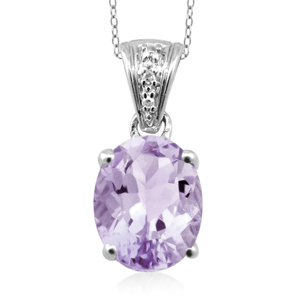 JewelonFire 1.60 Carat T.G.W. Pink Amethyst and White Diamond Accent Sterling Silver Pendant - Assorted Colors