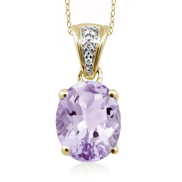 JewelonFire 1.60 Carat T.G.W. Pink Amethyst and White Diamond Accent Sterling Silver Pendant - Assorted Colors