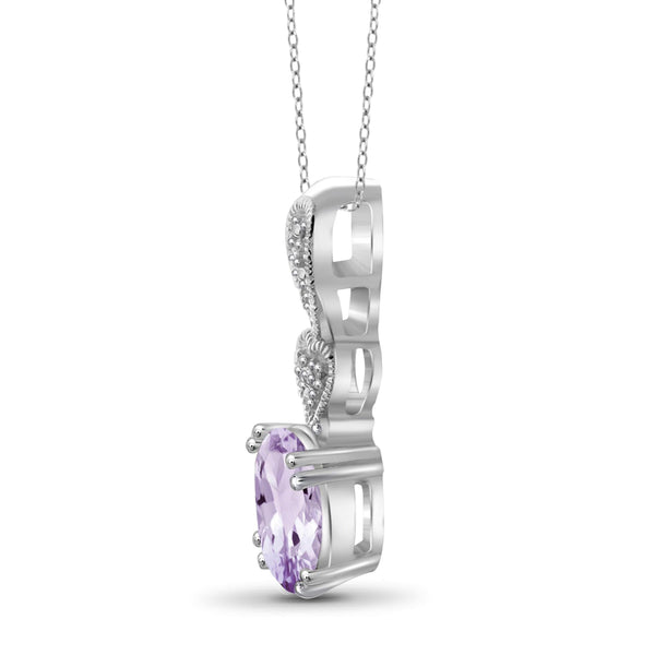 JewelonFire 1.60 Carat T.G.W. Pink Amethyst and White Diamond Accent Sterling Silver Pendant - Assorted Colors