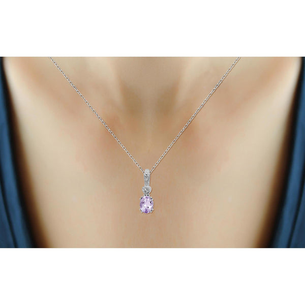 JewelonFire 1.60 Carat T.G.W. Pink Amethyst and White Diamond Accent Sterling Silver Pendant - Assorted Colors