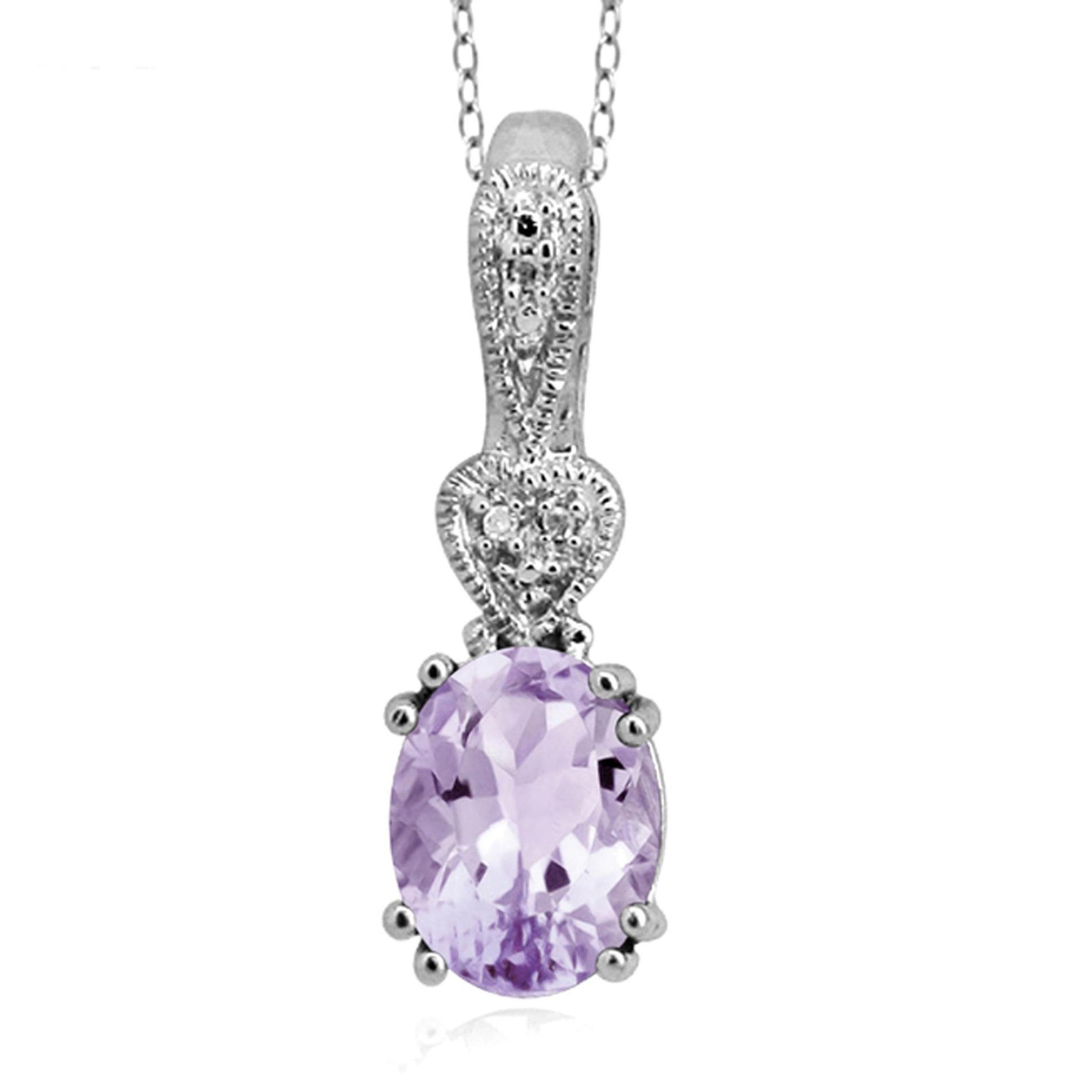 JewelonFire 1.60 Carat T.G.W. Pink Amethyst and White Diamond Accent Sterling Silver Pendant - Assorted Colors