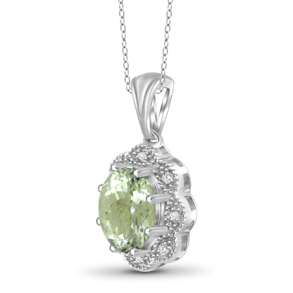 JewelonFire 1.85 Carat T.G.W. Green Amethyst and White Diamond Accent Sterling Silver Pendant - Assorted Colors