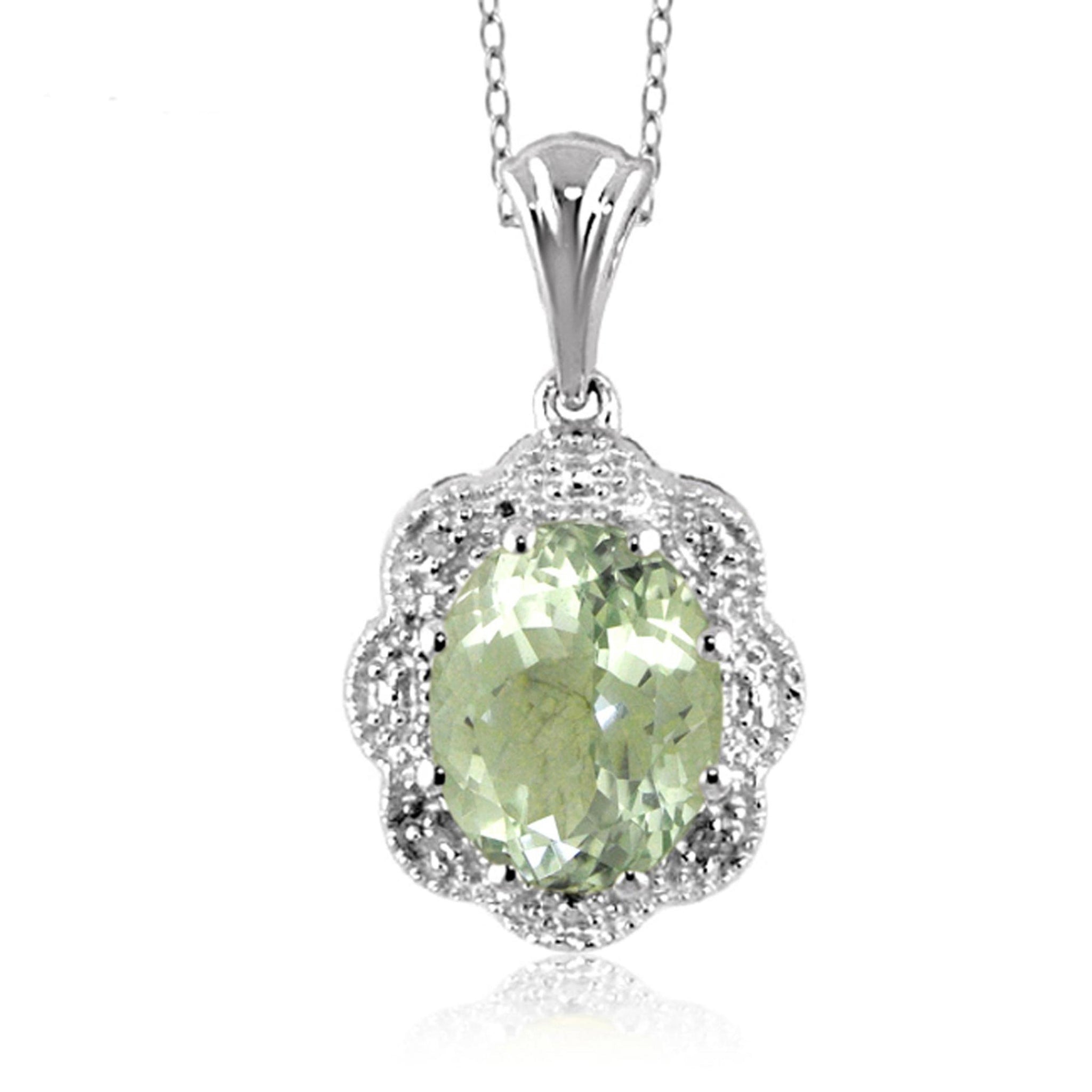 JewelonFire 1.85 Carat T.G.W. Green Amethyst and White Diamond Accent Sterling Silver Pendant - Assorted Colors