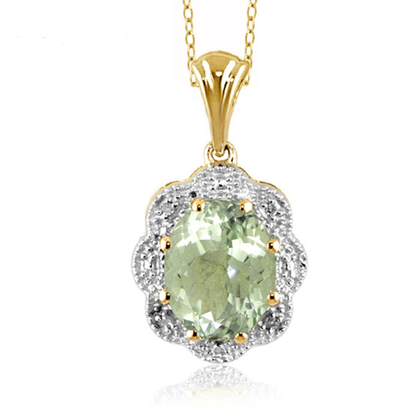 JewelonFire 1.85 Carat T.G.W. Green Amethyst and White Diamond Accent Sterling Silver Pendant - Assorted Colors