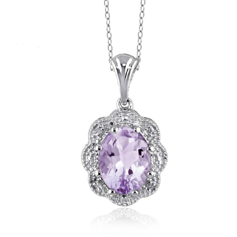 JewelonFire 1.60 Carat T.G.W. Pink Amethyst and White Diamond Accent Sterling Silver Pendant - Assorted Colors