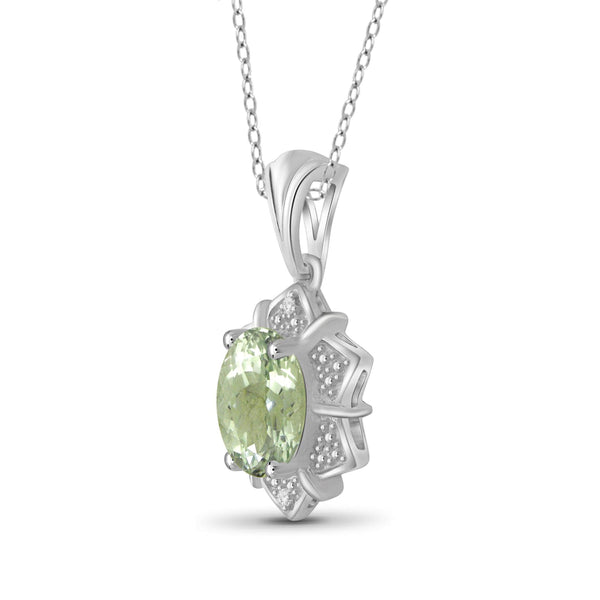 JewelonFire 1 1/3 Carat T.G.W. Green Amethyst And White Diamond Accent Sterling Silver Pendant - Assorted Colors