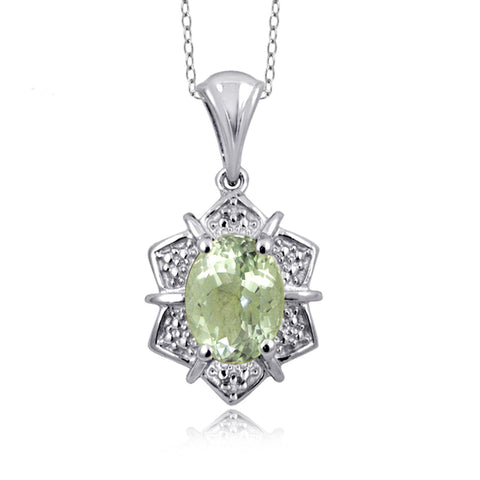 JewelonFire 1 1/3 Carat T.G.W. Green Amethyst And White Diamond Accent Sterling Silver Pendant - Assorted Colors