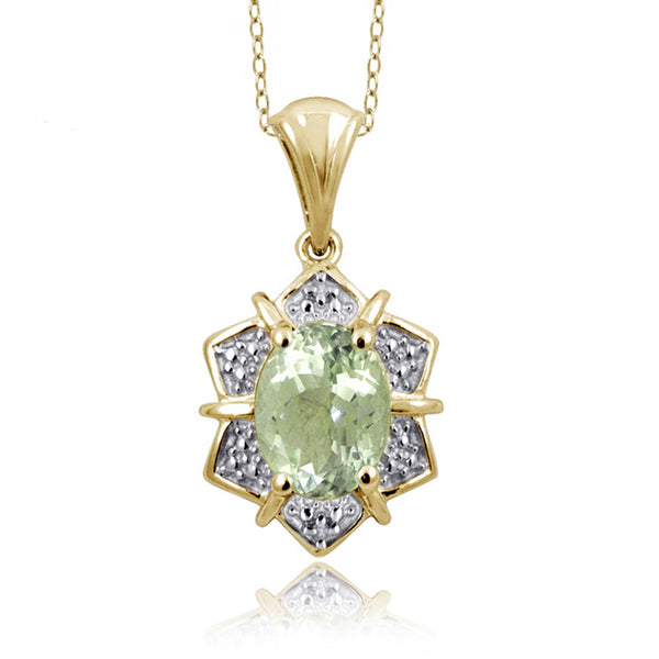 JewelonFire 1 1/3 Carat T.G.W. Green Amethyst And White Diamond Accent Sterling Silver Pendant - Assorted Colors