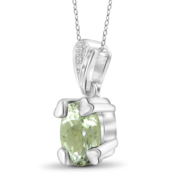 JewelonFire 1 1/3 Carat T.G.W. Green Amethyst And White Diamond Accent Sterling Silver Pendant - Assorted Colors