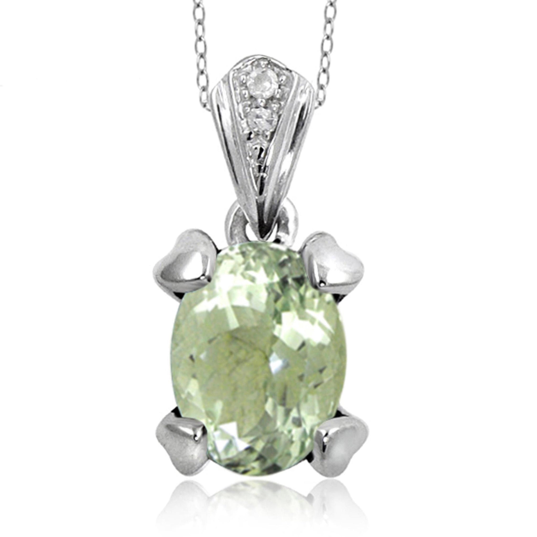 JewelonFire 1 1/3 Carat T.G.W. Green Amethyst And White Diamond Accent Sterling Silver Pendant - Assorted Colors