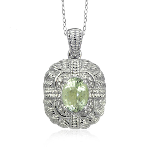 JewelonFire 1 1/3 Carat T.G.W. Green Amethyst And White Diamond Accent Sterling Silver Pendant - Assorted Colors