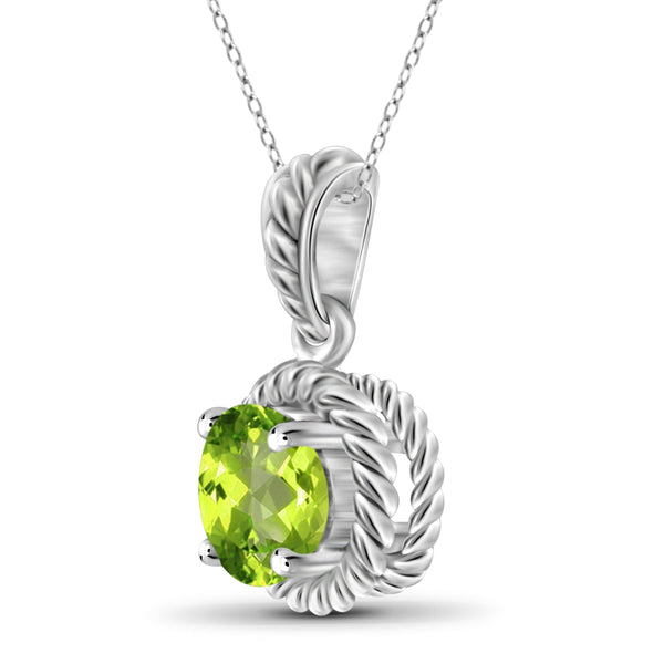 JewelonFire 3/4 Carat T.G.W. Peridot Sterling Silver Pendant - Assorted Colors