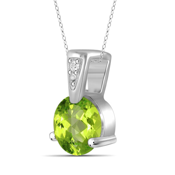 JewelonFire 3/4 Carat T.G.W. Peridot And White Diamond Accent Sterling Silver Pendant - Assorted Colors